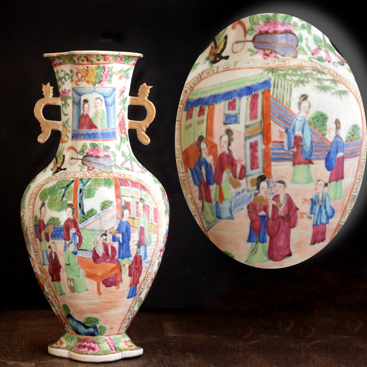 Antique canton rose mandarin vase high quality mid 19th century famille rose