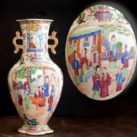 Antique canton rose mandarin vase high quality mid 19th century famille rose