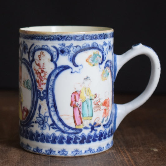 Antique Chinese Export Porcelain Tankard blue and white and famille rose 18th C