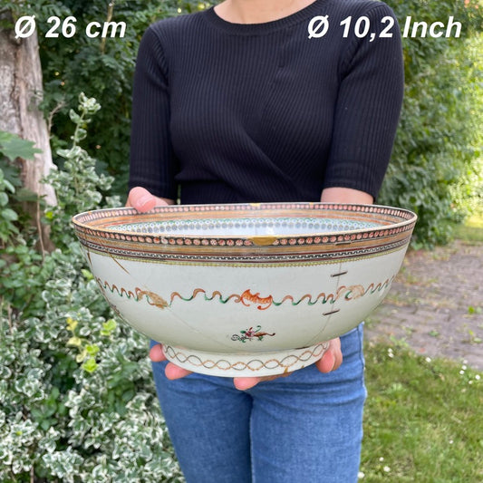 Antique Chinese Punch Bowl Qianlong Period 18th century famille rose decorated