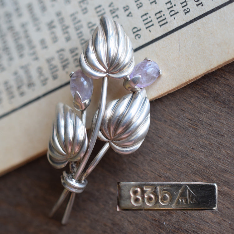 1950年代德国TEKA 835银制紫水晶花叶胸针