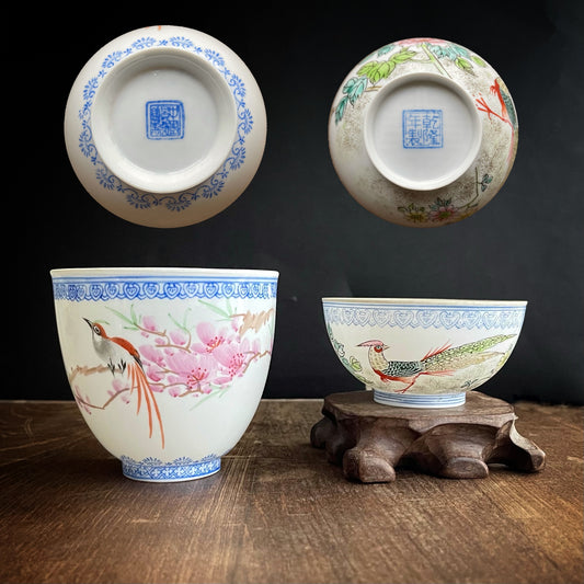 2 Vintage Chinese eggshell teacup from the second half of the 1900's