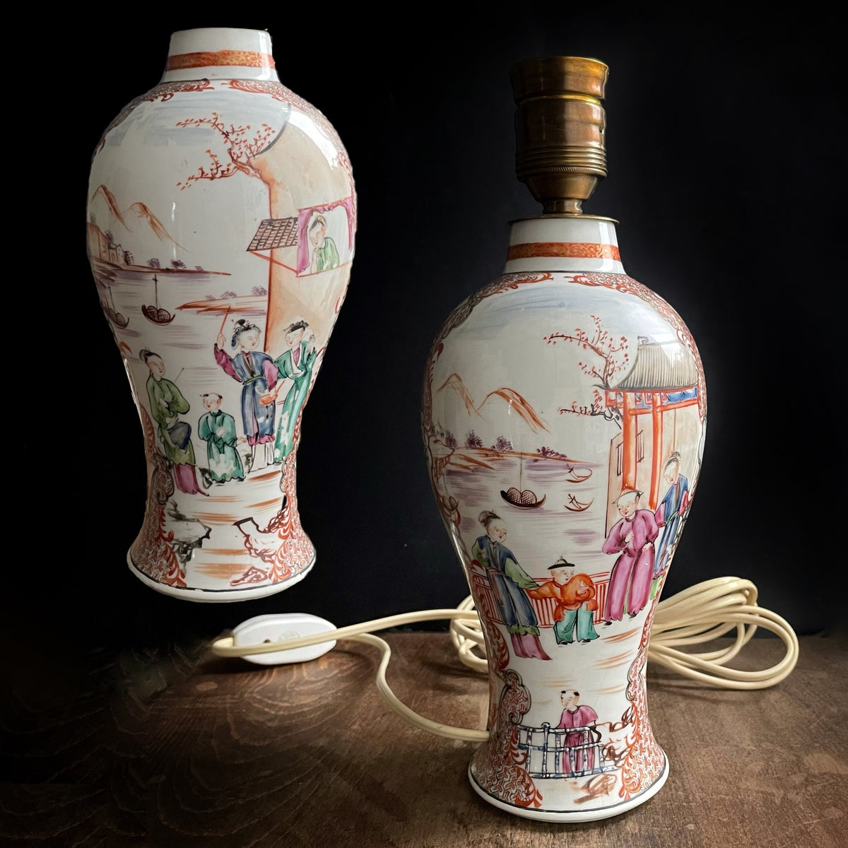 清乾隆时期广彩描金花卉纹瓷瓶/灯具，18世纪 #723