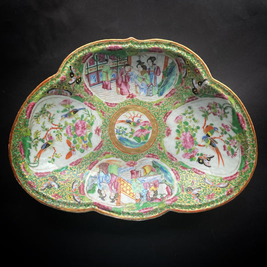 Antique Chinese rose mandarin canton rose platter kidney/scalloped shape #790
