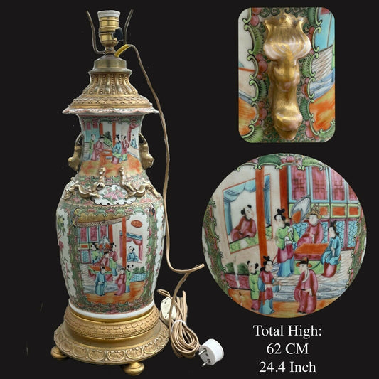 An antique Chinese Rose Mandarin Porcelain vase / lamp 19th Century #799