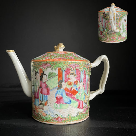 An antique Chinese Canton Rose Mandarin teapot famille rose 19th c  #857
