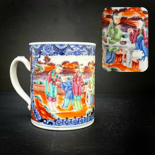 Antique Chinese Rose Mandarin Export Porcelain Tankard / Jug 18th Century #862