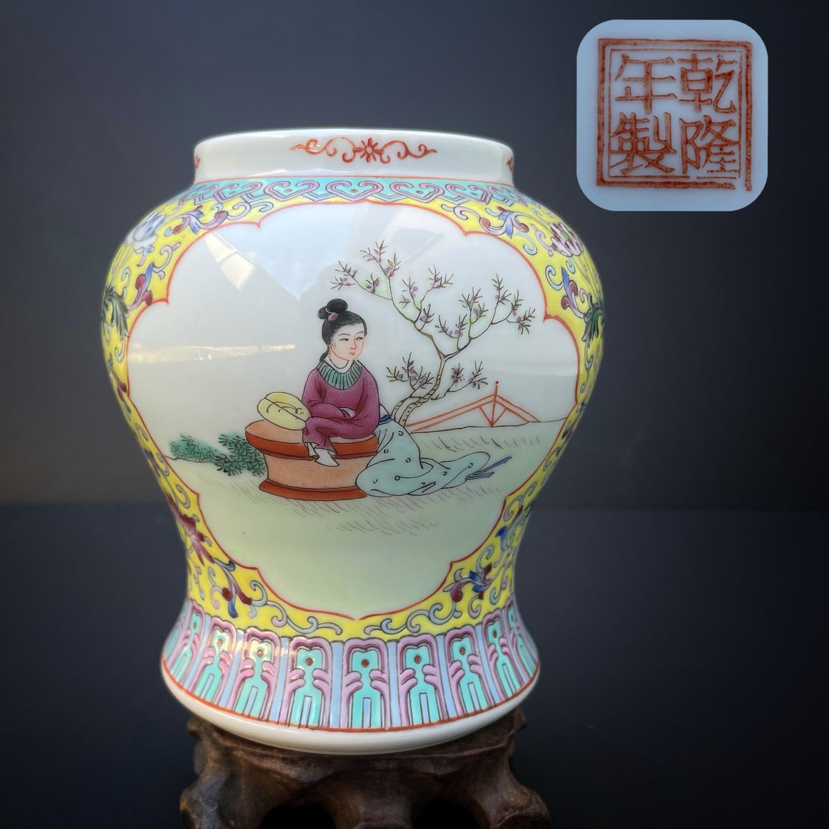 中国复古彩绘人物纹罐 50-70年代，#988