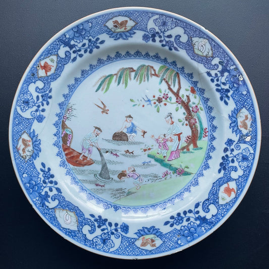A Chinese famille rose plate with figure scenes, Qianlong, Qing Dynasty #999