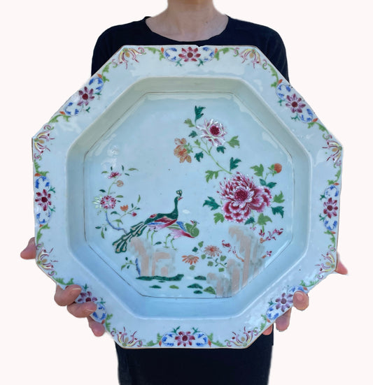 Chinese antique famille rose basin / Octagonal deep plate Qianlong Period #1050