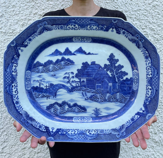 Chinese antique underglazed blue and white platter, Qianlong Period #1126