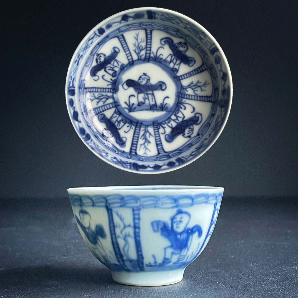 18世纪中国古董青花瓷茶杯与托碟 #1166