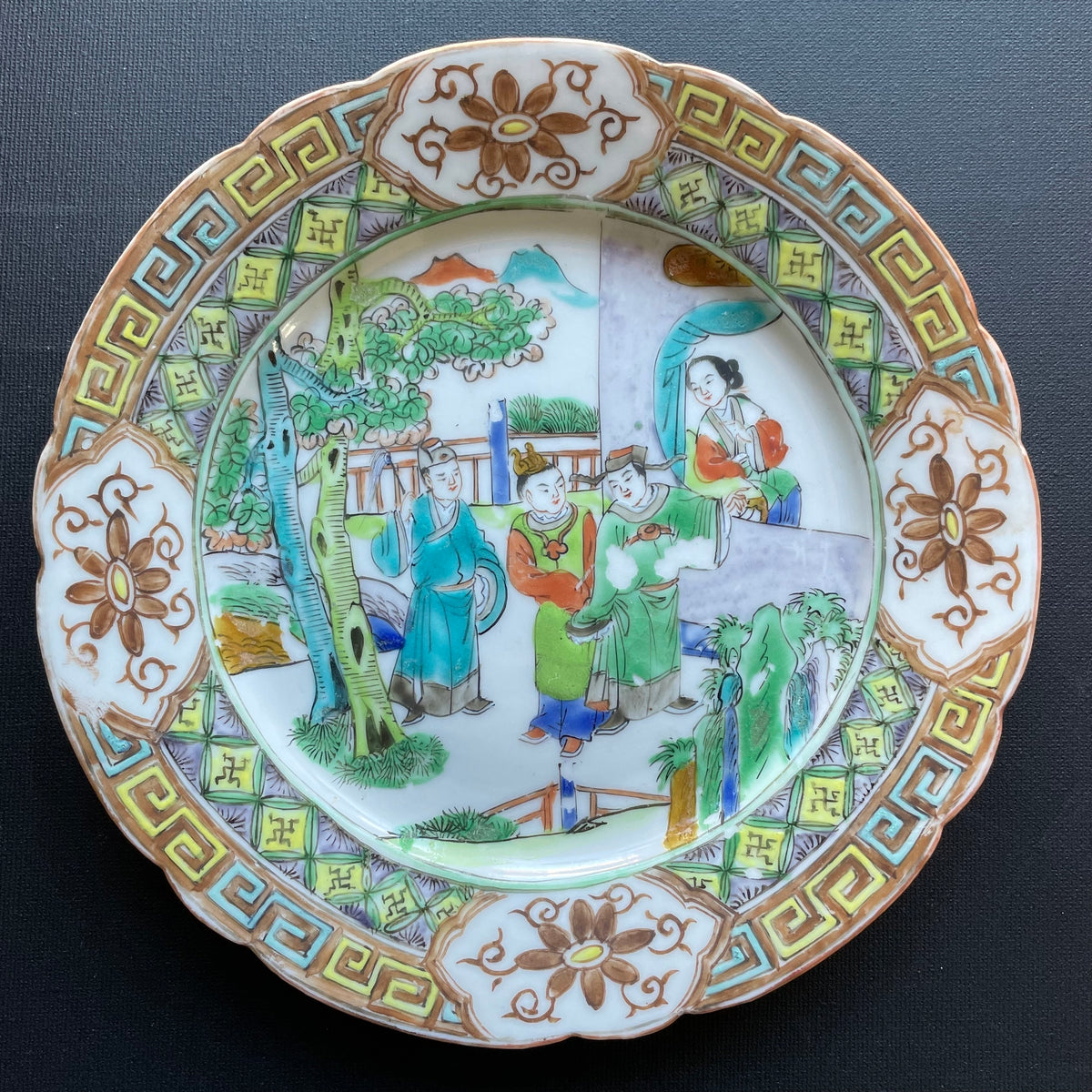 清代晚期咸丰年间五彩（粉彩）花卉盘，19世纪，编号#1208