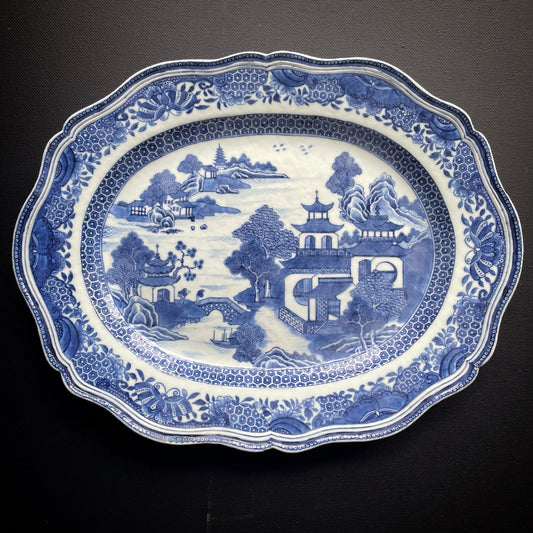 Antique Chinese Export Blue and White Rococo Porcelain platter , Qianlong #1269