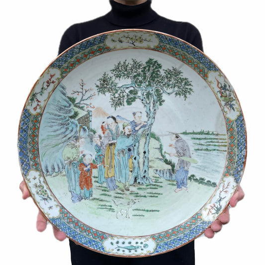 Antique Chinese Famille verte wucai charger, Qing Dynasty 19th c #1278