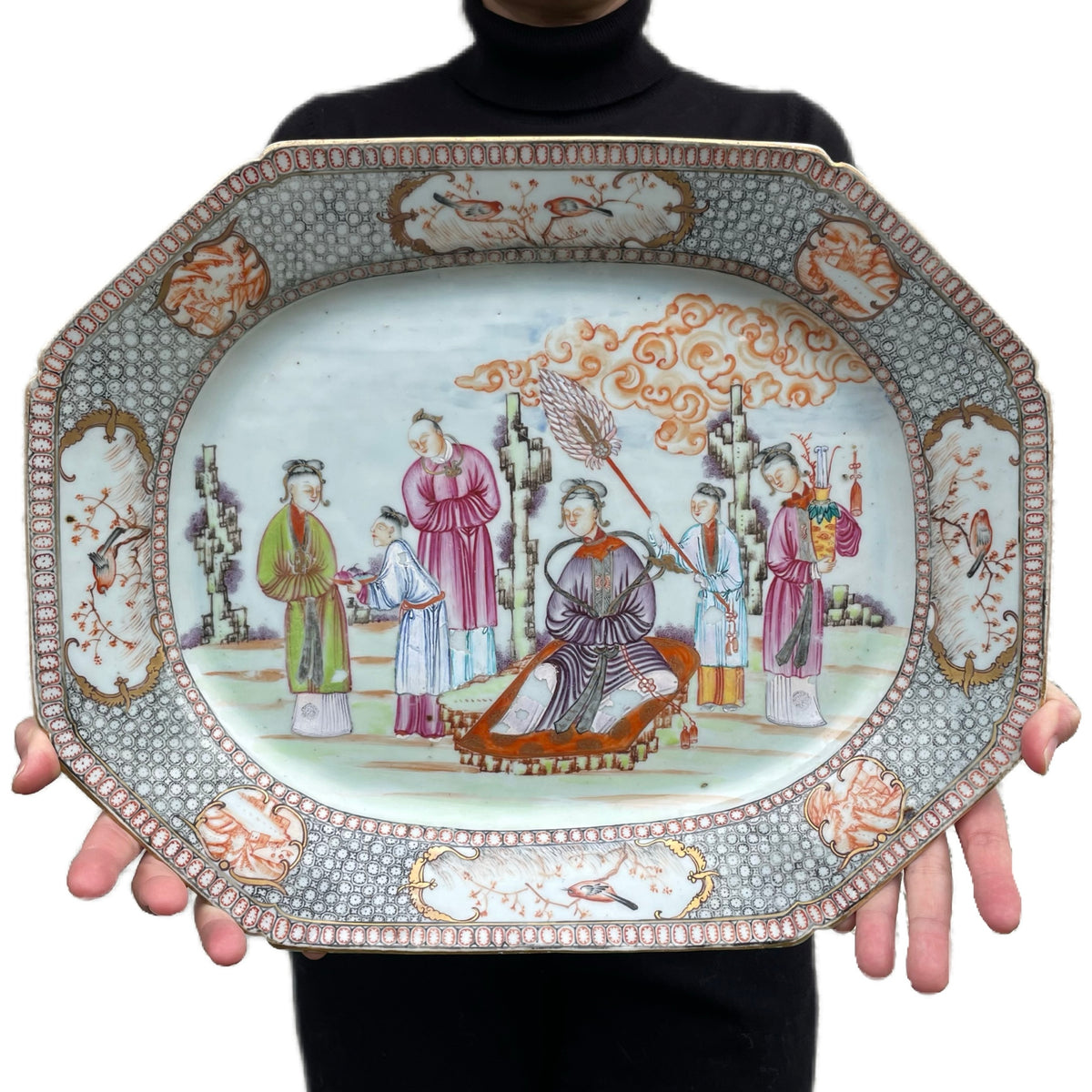 Chinese antique famille rose / rose mandarin platter, Qianlong Period #1286
