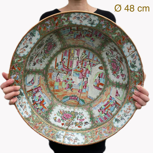 Large antique Chinese rose mandarin basin / handwash, late Qing Dynasty #1319