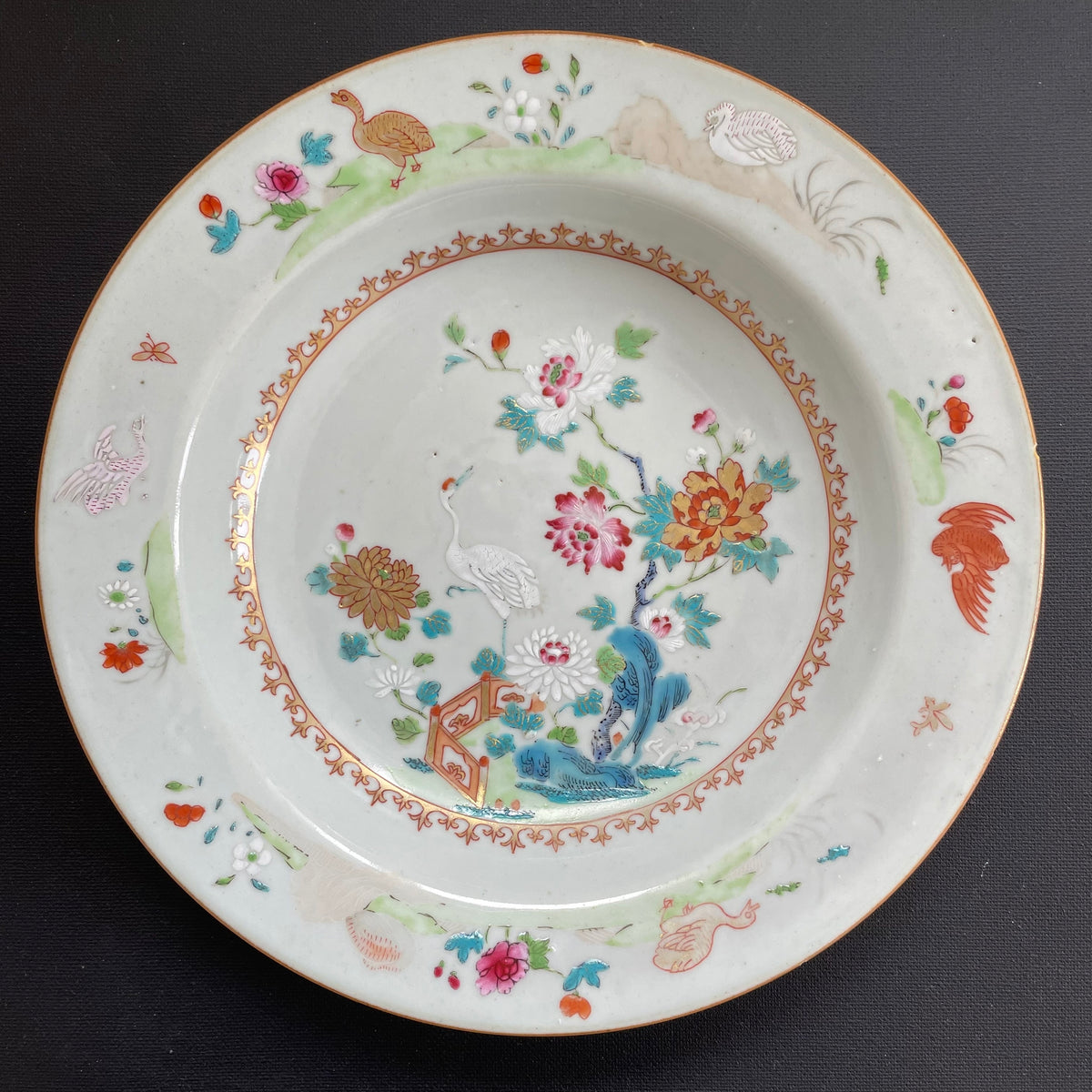 Antique Chinese famille rose deep plate, Qianlong, Qing Dynasty #1355
