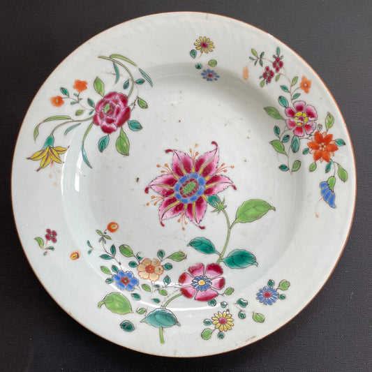 Antique Chinese famille rose deep plate, Qianlong, Qing Dynasty #1353
