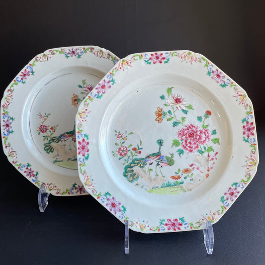 A pair of Antique Chinese export famille rose plates Qianlong #1373 & 1370