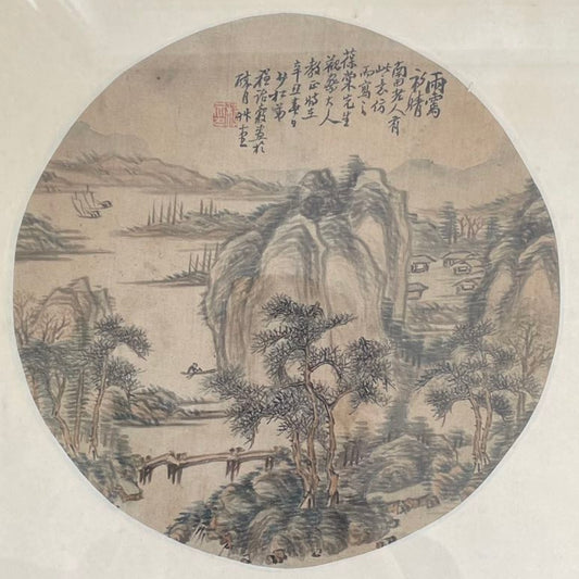 清代1901年绢本古画，扇面画 #1377