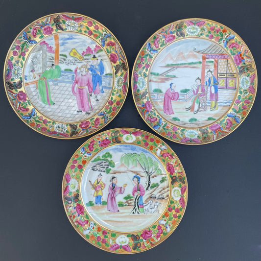 Three Antique Chinese rose mandarin dishes, Jiaqing / Daoguang #1475, 1476, 1477
