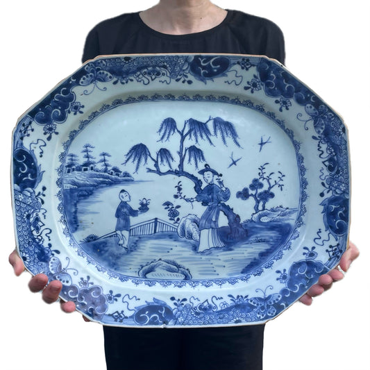 Chinese Antique Underglazed Blue and White Platter, Qianlong Period #1523