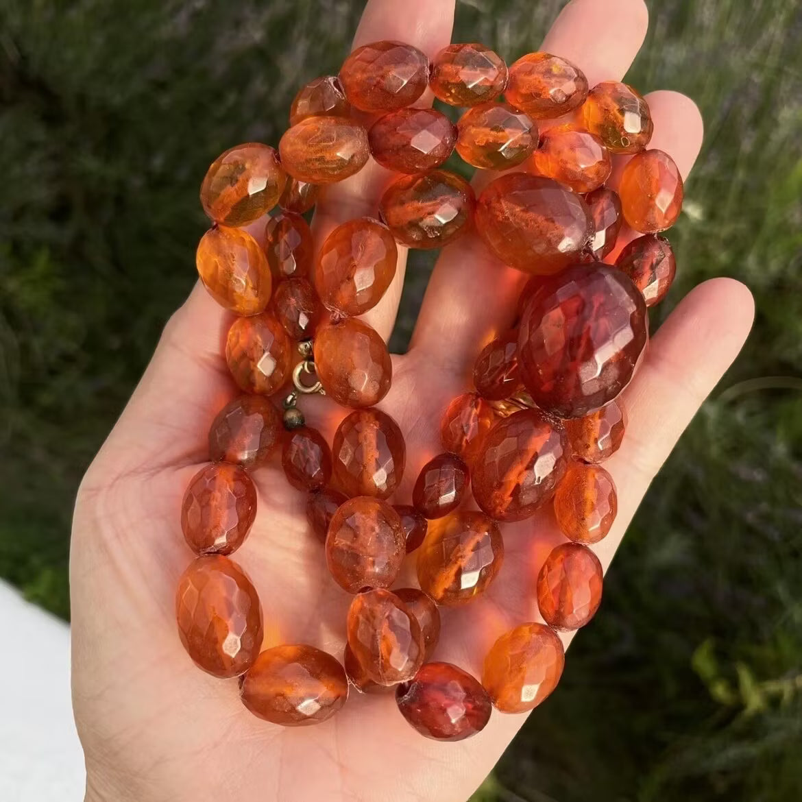ANTIQUE NATURAL AMBER FACETED BEAD NECKLACE 62g FROM DENMARK 1950's