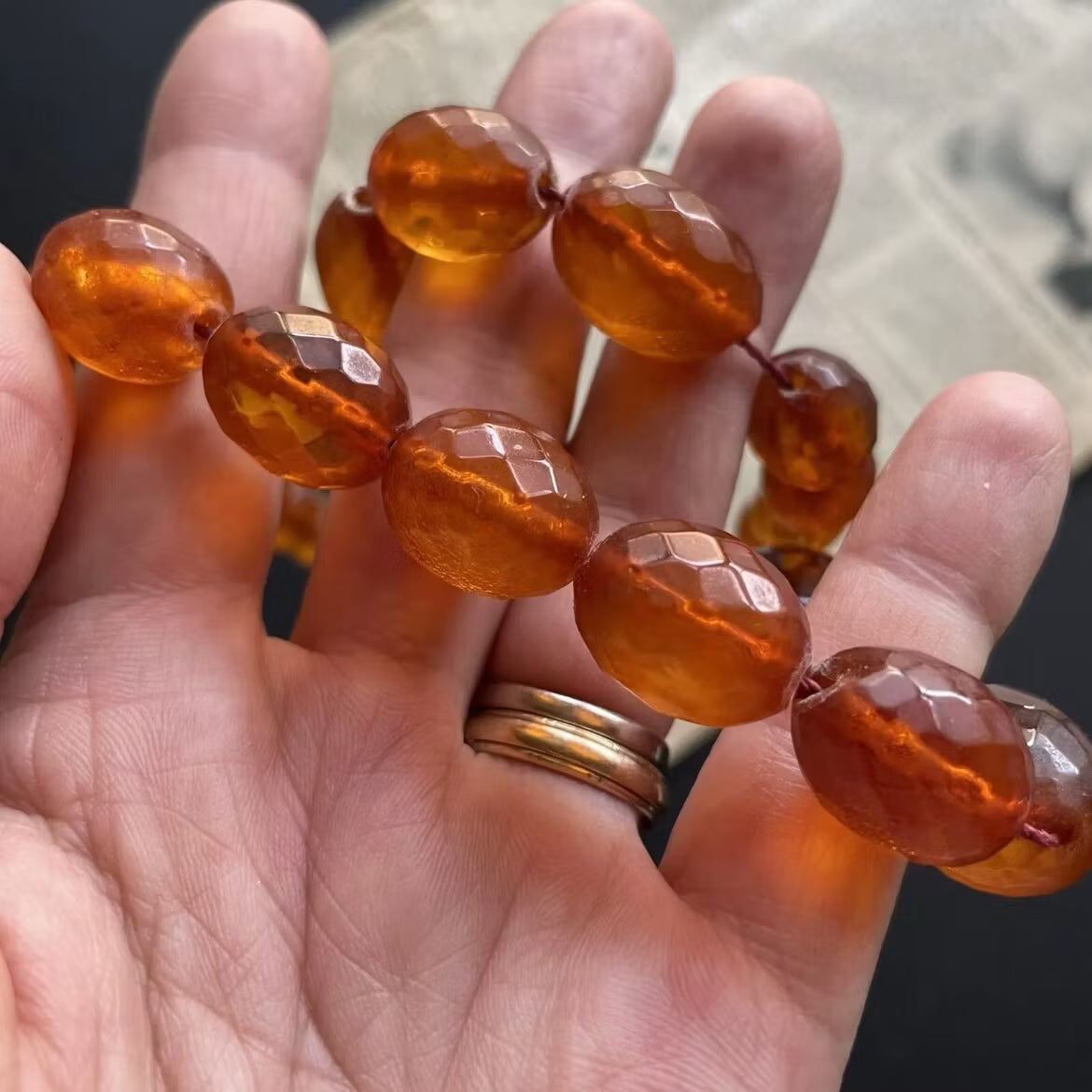 ANTIQUE NATURAL AMBER FACETED BEAD NECKLACE 62g FROM DENMARK 1950's