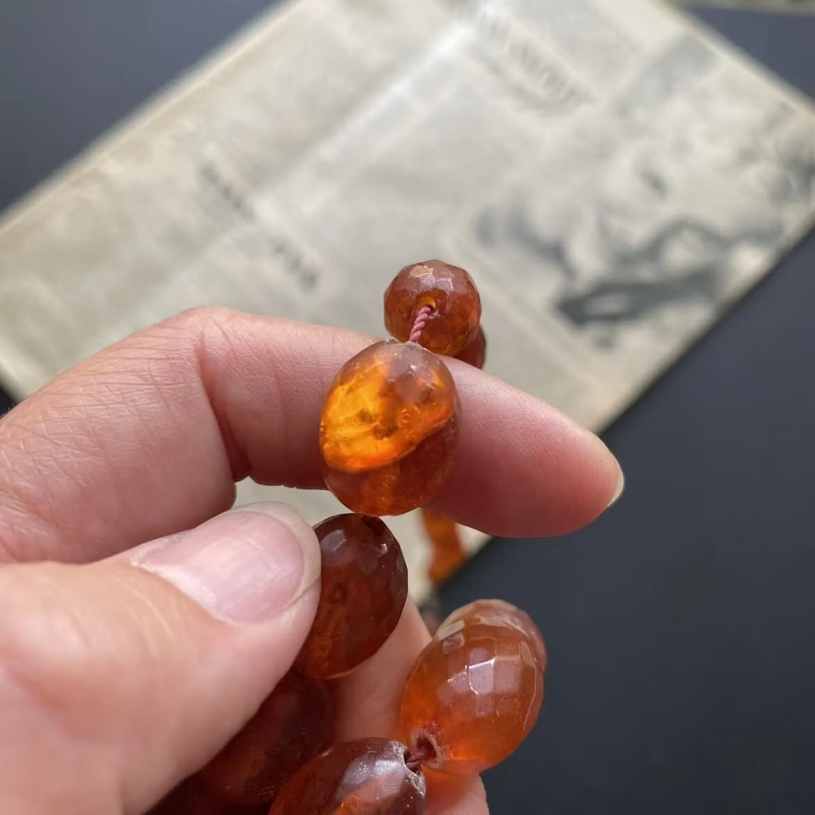 ANTIQUE NATURAL AMBER FACETED BEAD NECKLACE 62g FROM DENMARK 1950's