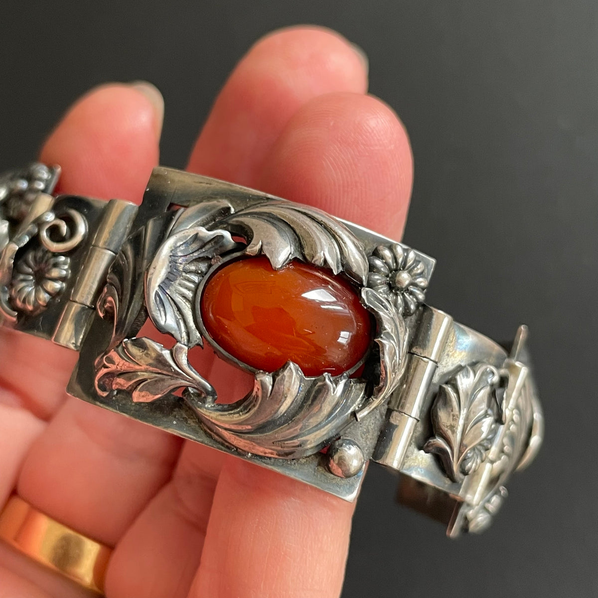 Natural Amber Antique bracelet bangle brooch sterling silver Danish design 60g #2373
