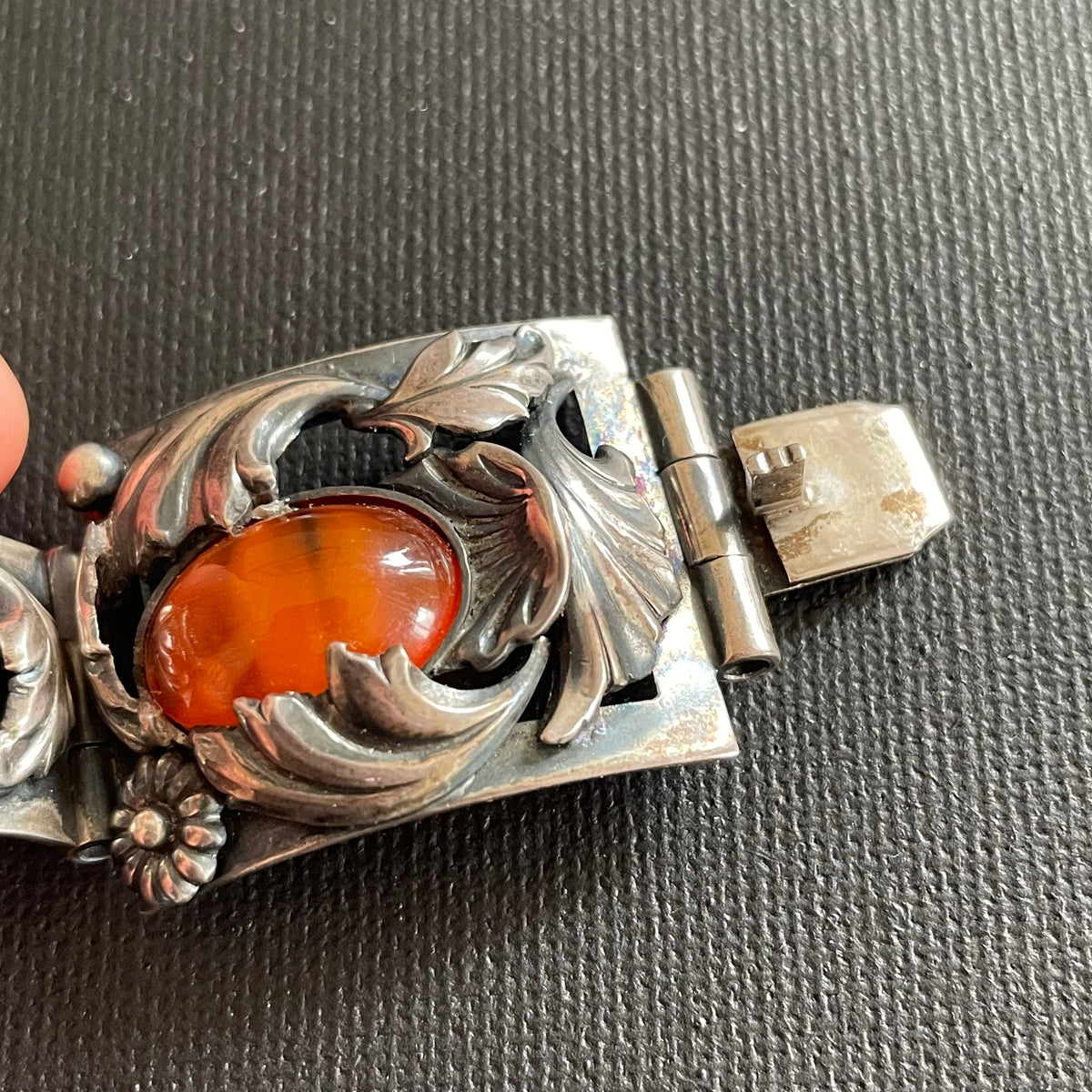 Natural Amber Antique bracelet bangle brooch sterling silver Danish design 60g #2373