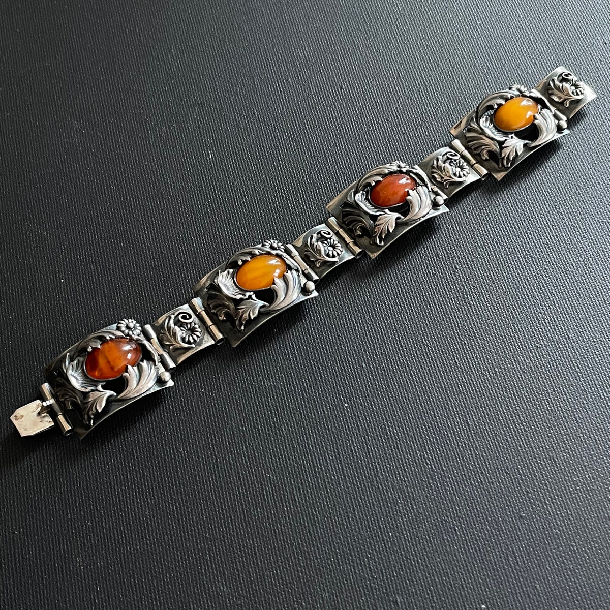 Natural Amber Antique bracelet bangle brooch sterling silver Danish design 60g #2373