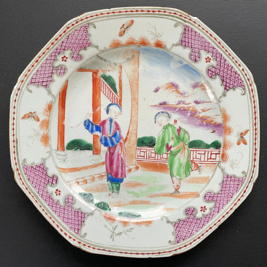 清乾隆时期 广彩描金人物纹瓷盘，18世纪 #1721