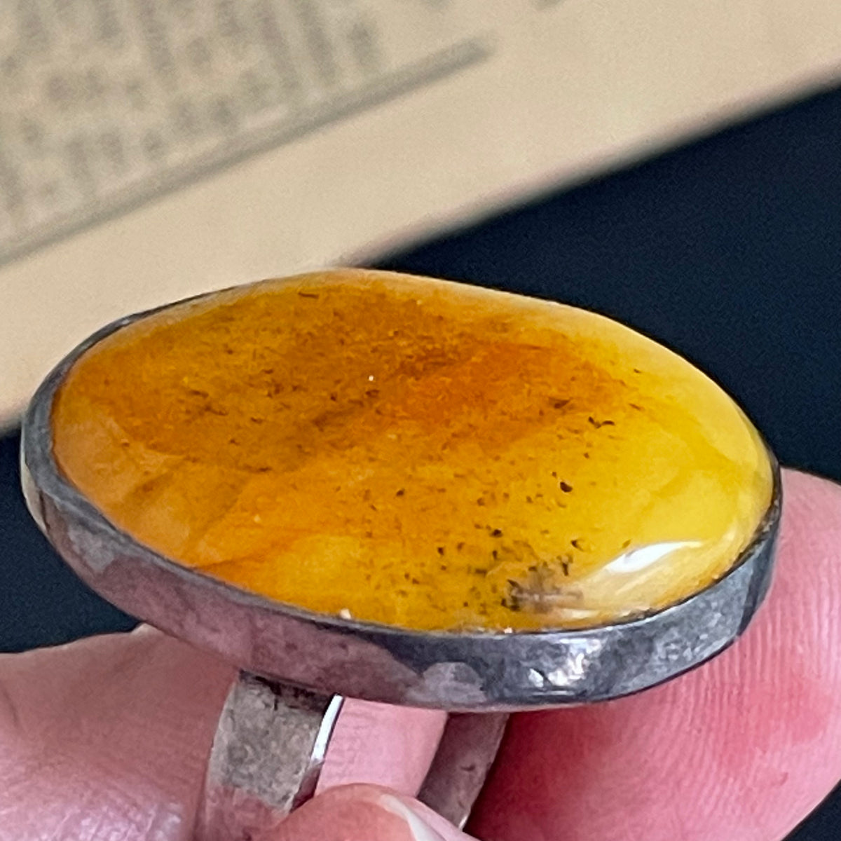 Vintage natural amber ring Danish design sterling silver #1750