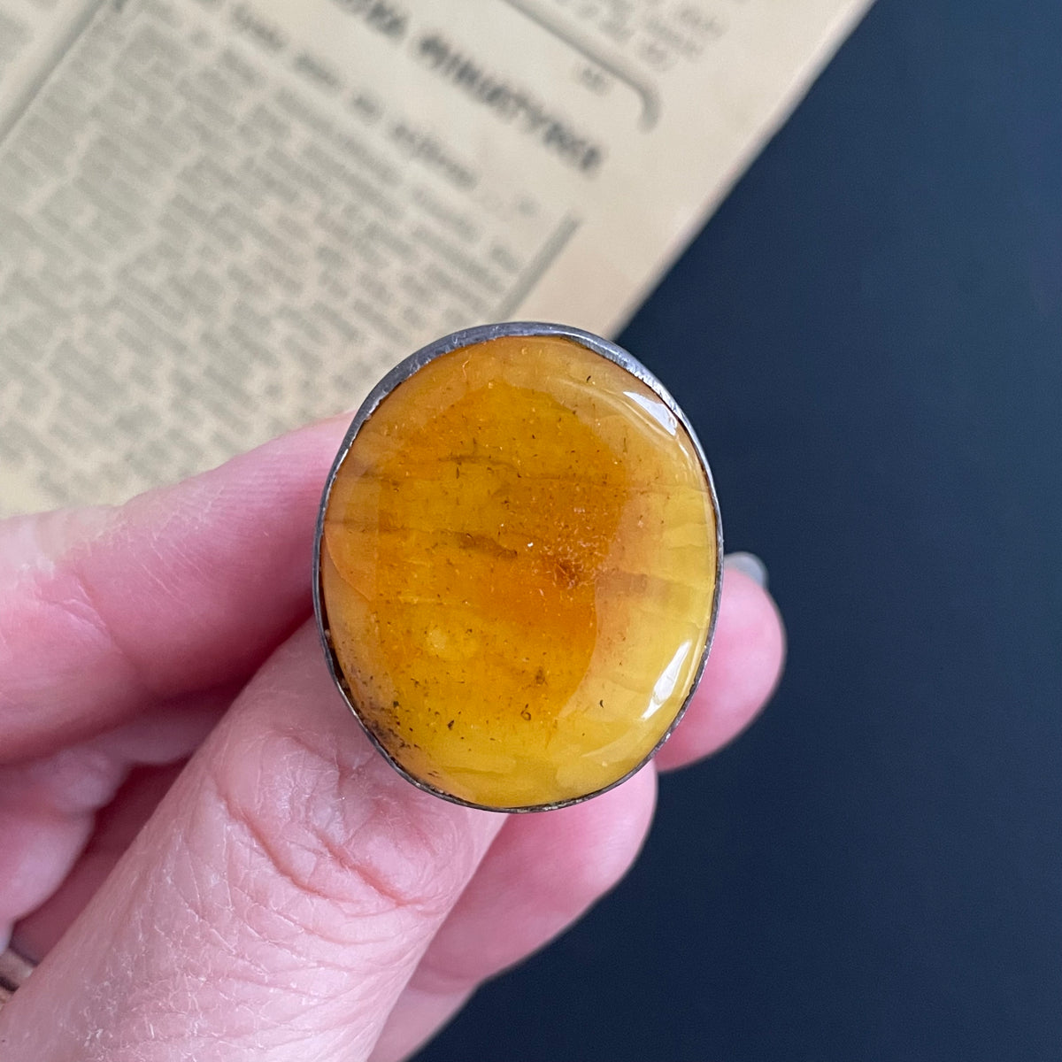 Vintage natural amber ring Danish design sterling silver #1750