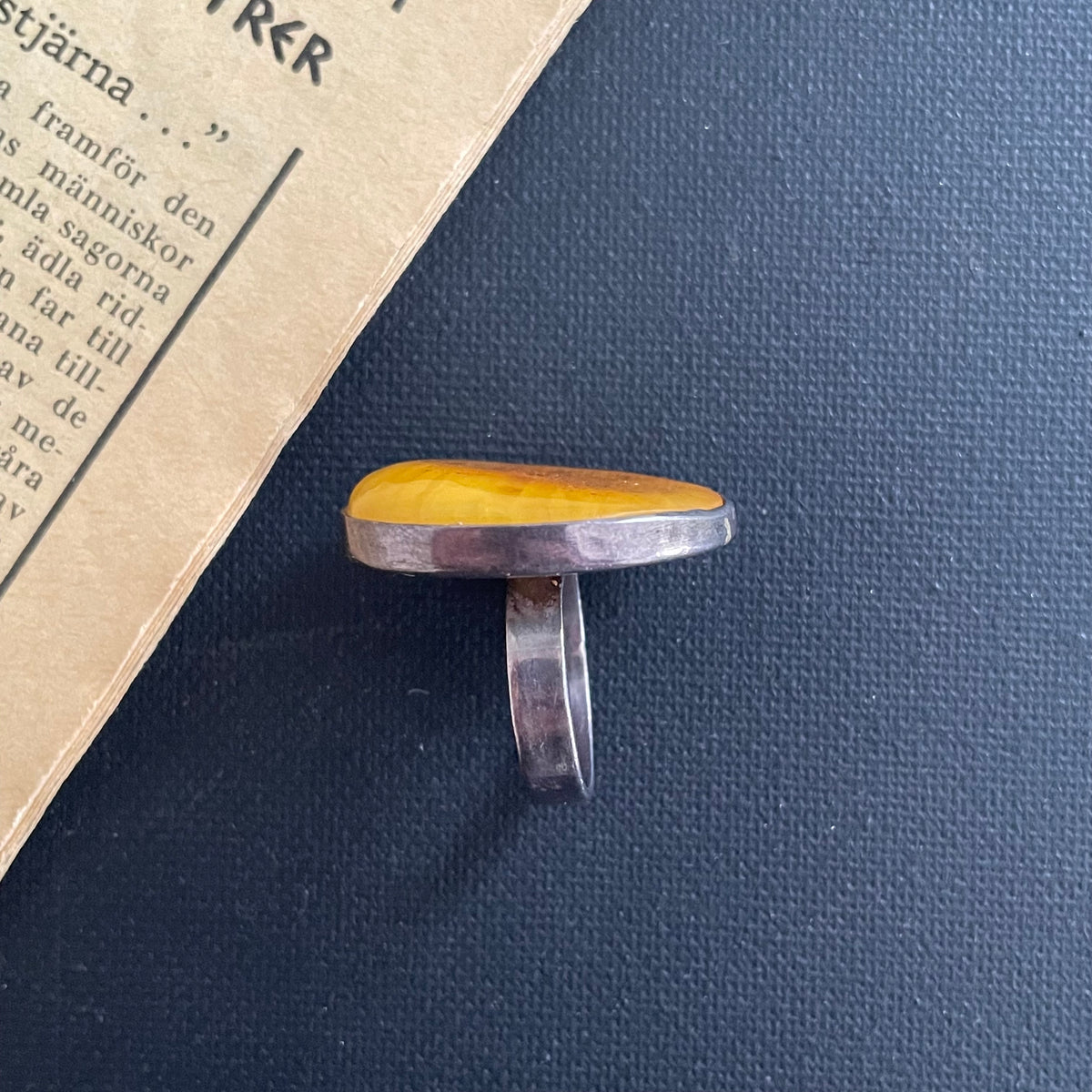 Vintage natural amber ring Danish design sterling silver #1750