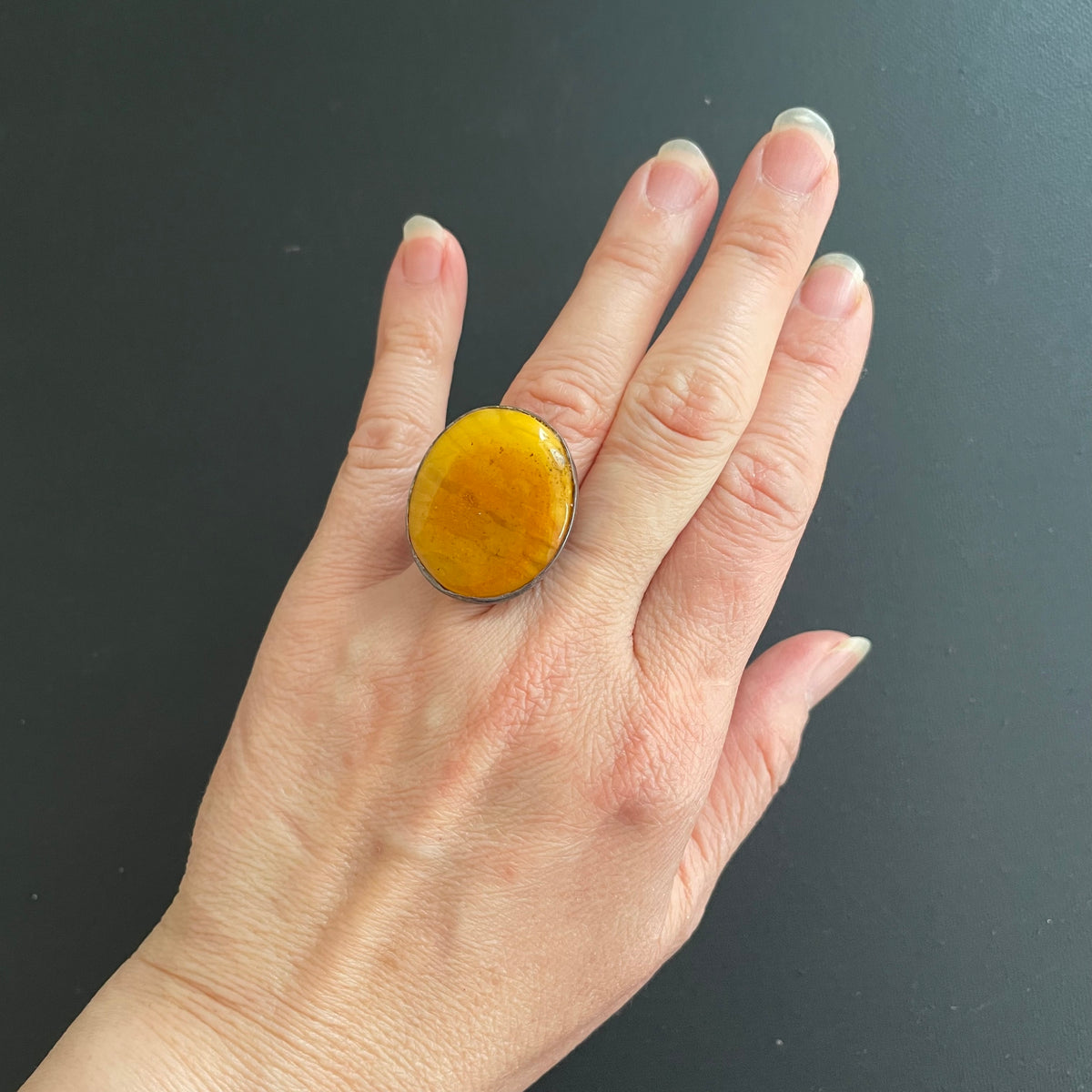 Vintage natural amber ring Danish design sterling silver #1750