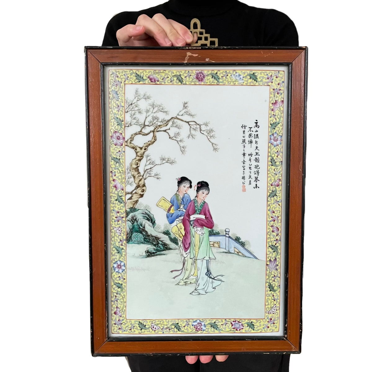 中国复古粉彩瓷板画，1950-1970年代，高42厘米 #1753