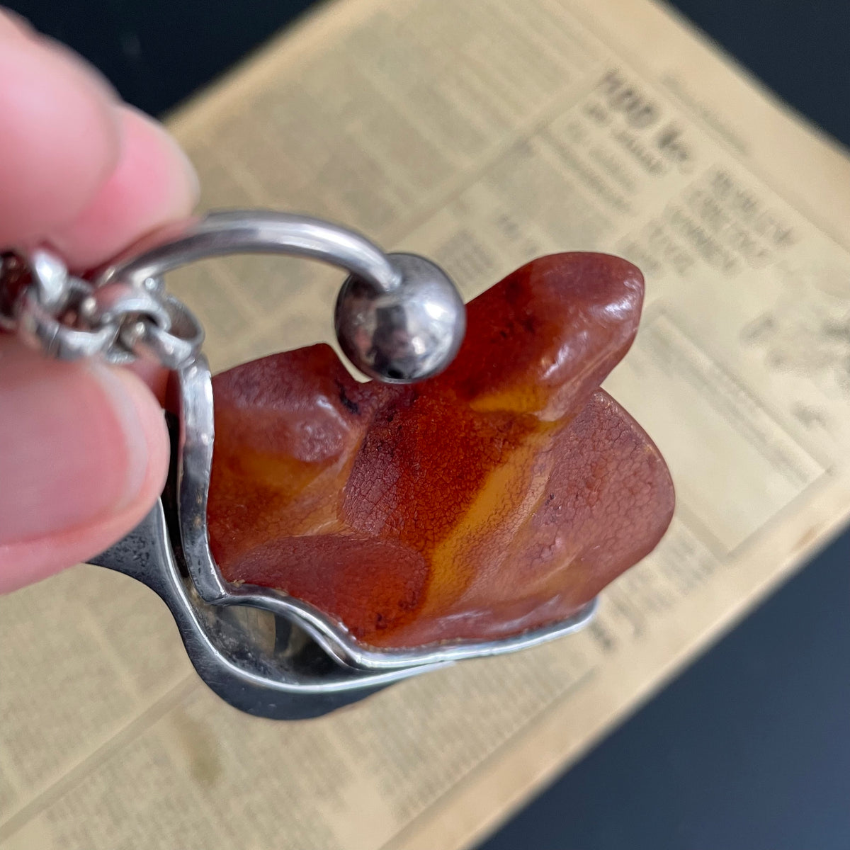 Natural amber pendant with silver Baltic amber Scandinavian design 56g #1757