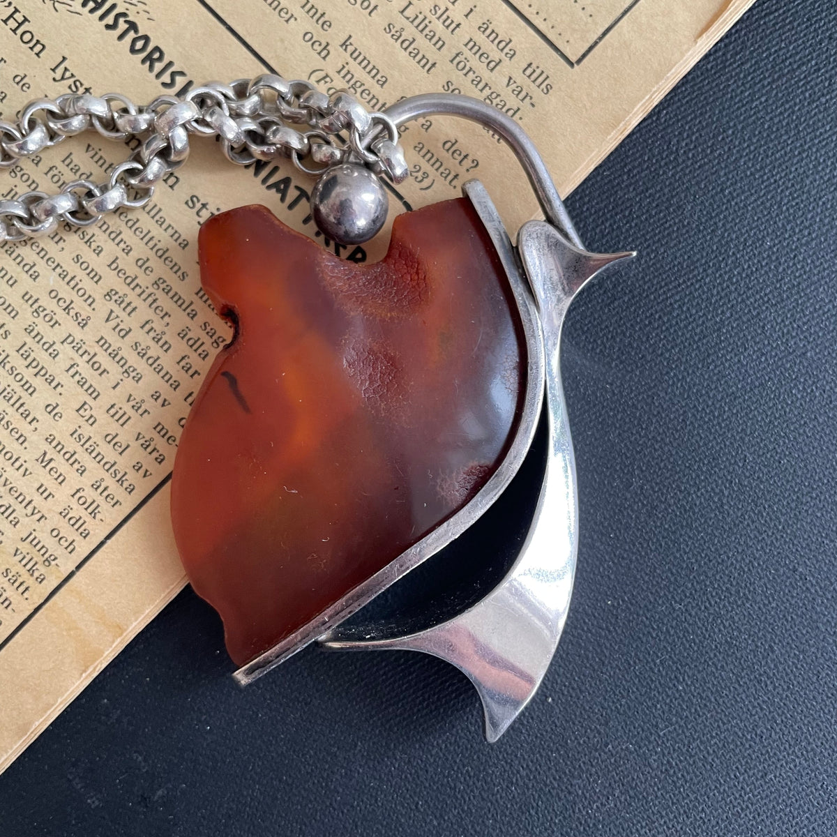 Natural amber pendant with silver Baltic amber Scandinavian design 56g #1757