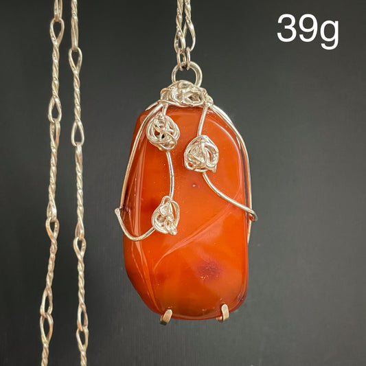 复古天然琥珀吊坠，手工银饰波罗的海“蛋黄”琥珀，39.55克 #1788