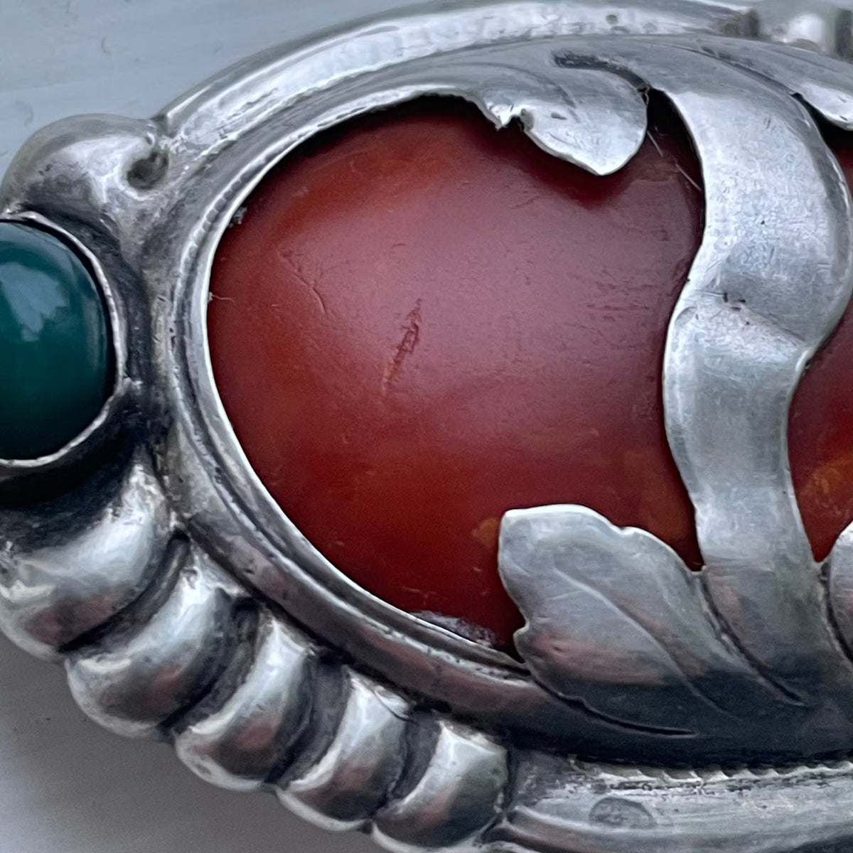 Natural Amber Antique Amber Brooch With Silver Egg Yolk Art Nouveau 16.73g #1795