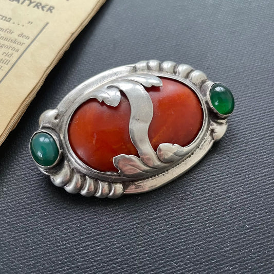 Natural Amber Antique Amber Brooch With Silver Egg Yolk Art Nouveau 16.73g #1795