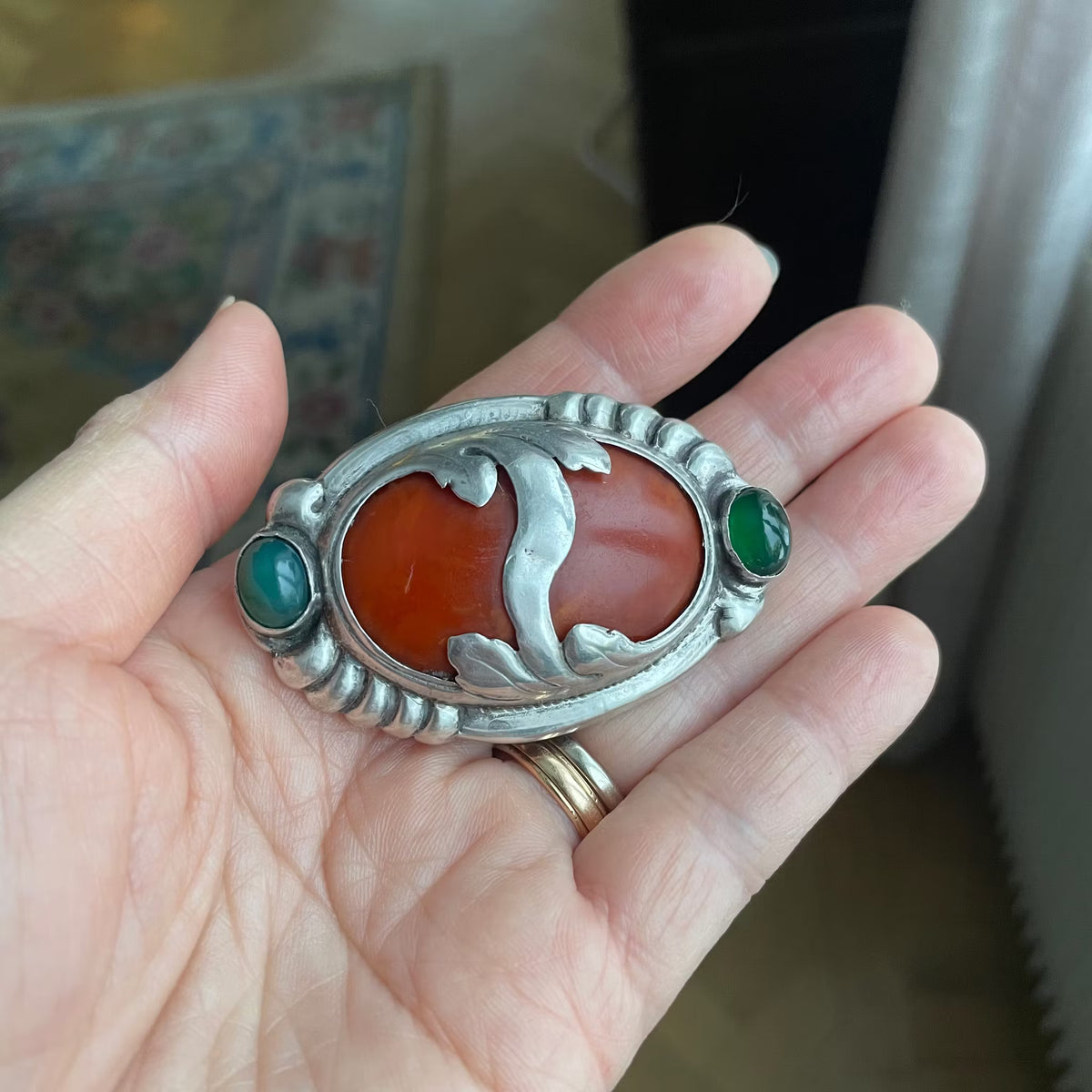 Natural Amber Antique Amber Brooch With Silver Egg Yolk Art Nouveau 16.73g #1795