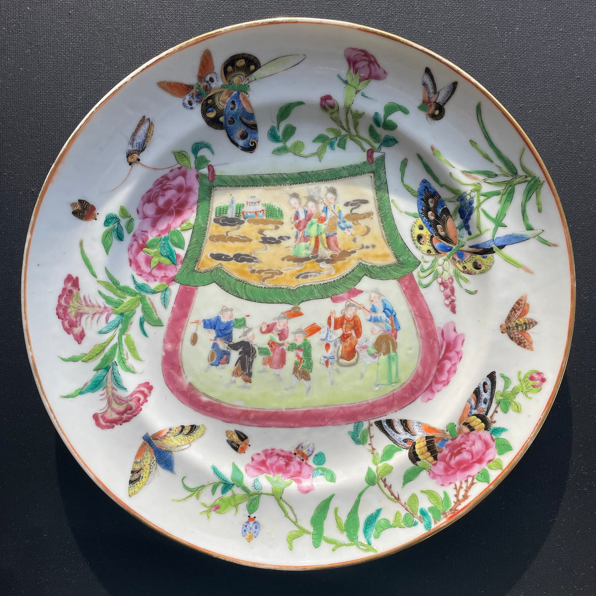Chinese Antique porcelain Rose mandarin Plate, Early 19th c , Rare #1823