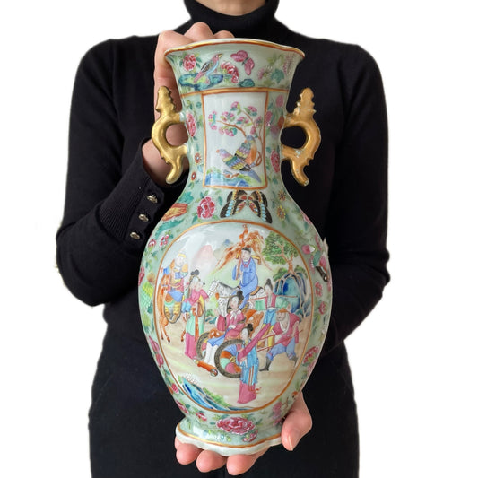中国清代道光年间“广东彩”花瓶，十九世纪上半叶（约1825年）