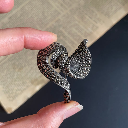 Vintage 830 silver brooch with marcasite stones 1950's #1852
