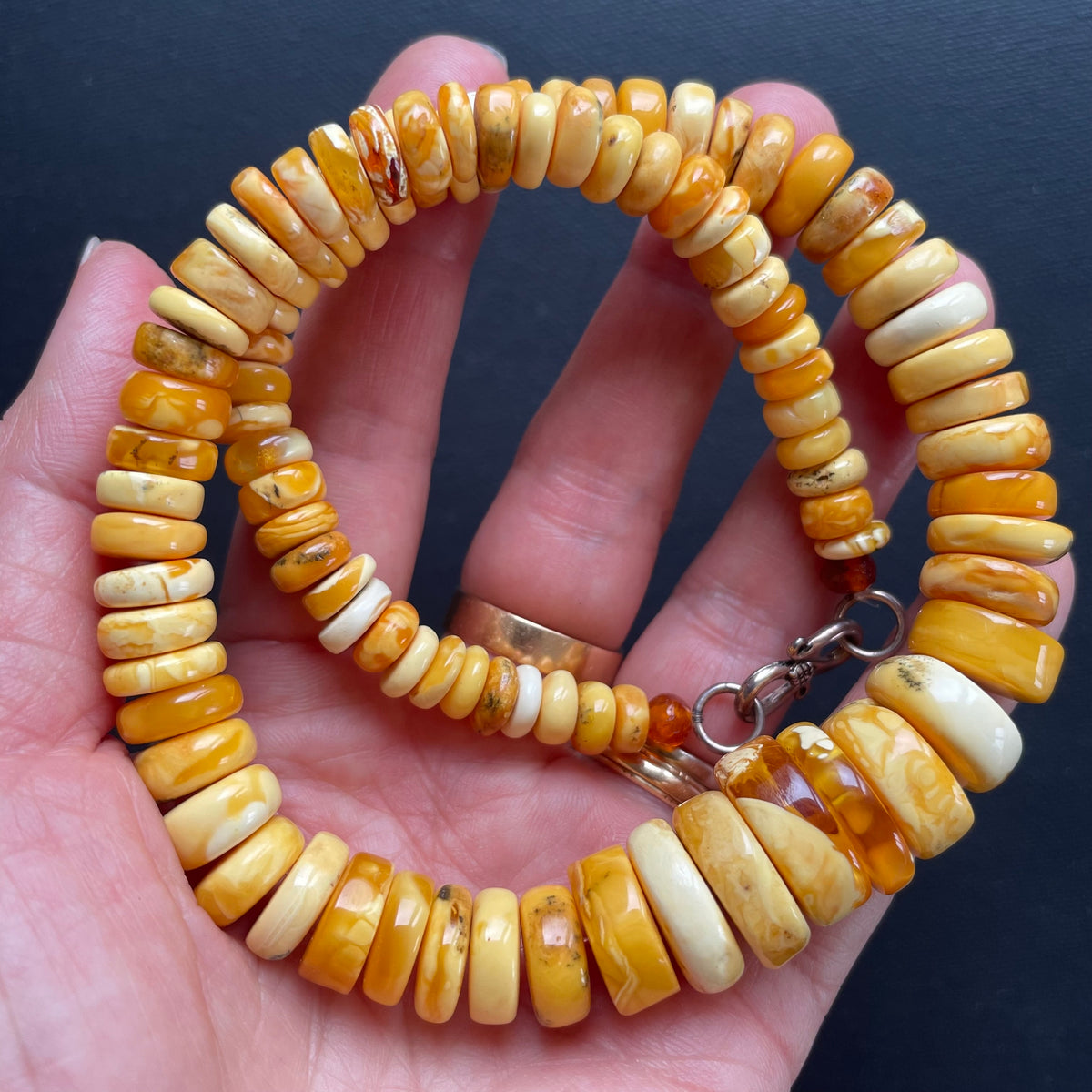 Unique Natural Amber Necklace Baltic Amber Egg Yolk Butterscotch 36g #1855