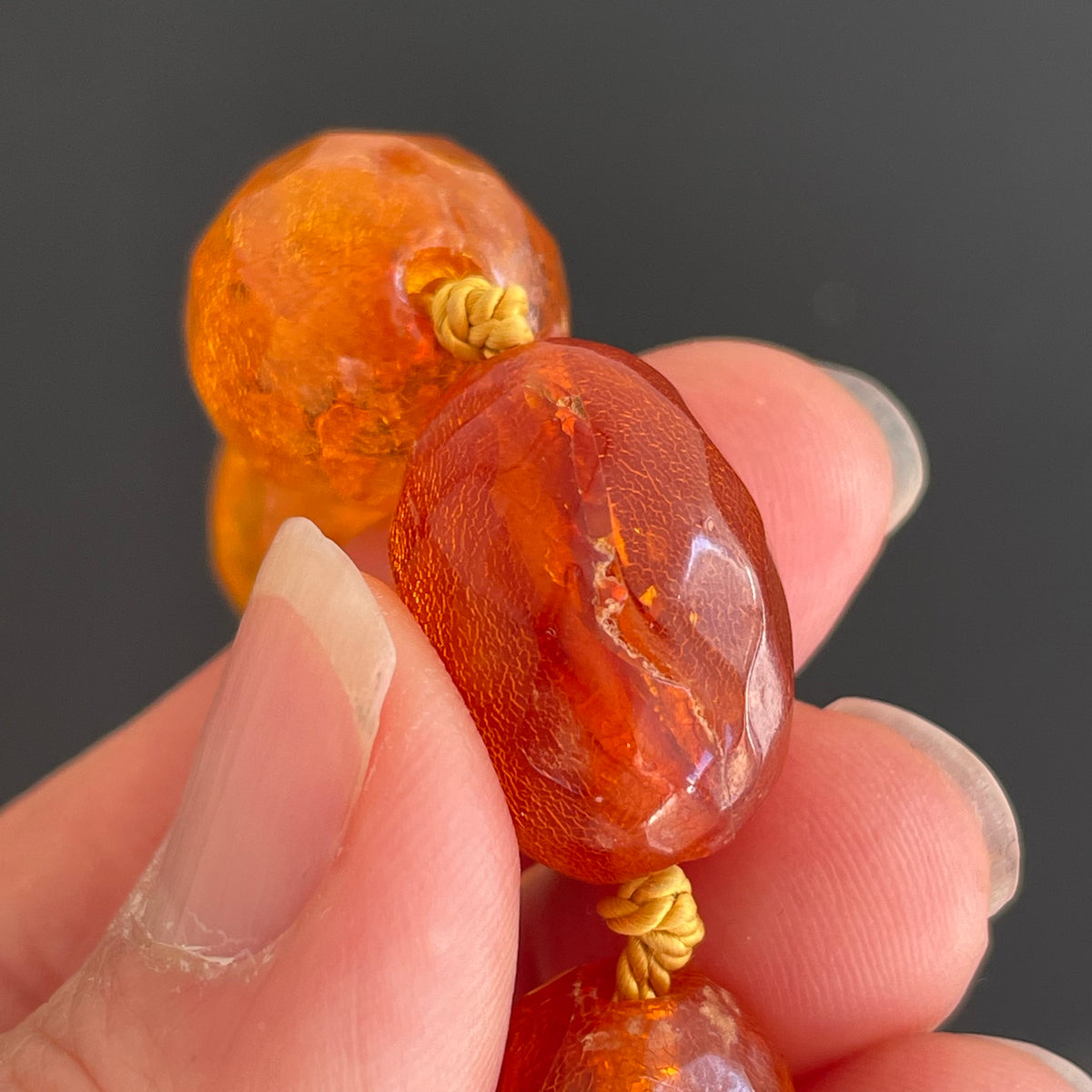 ANTIQUE NATURAL AMBER FACETED BEAD NECKLACE BRACELET FROM DENMARK 1950s #1866